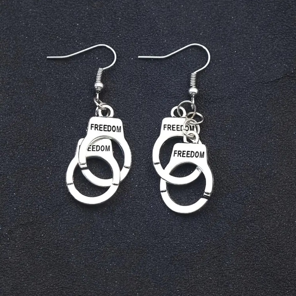 Earrings, Silver tone, Freedom Handcuff Design, NEW, Freedom Shackles, UNISEX